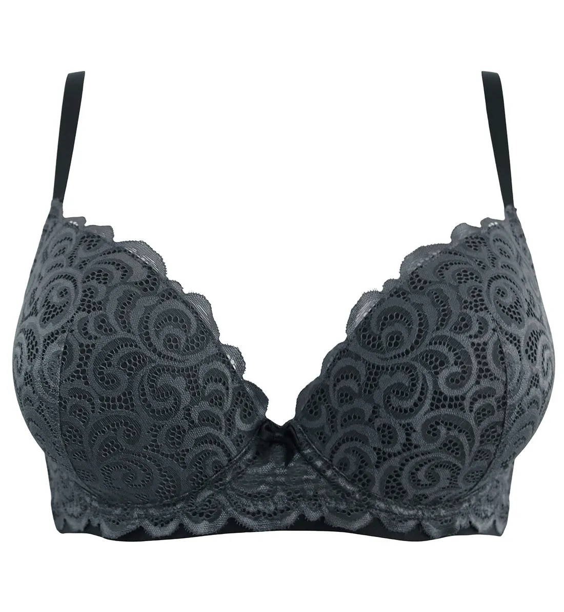 Pour Moi Romance Molded Plunge Push Up Underwire Bra (183002) - Slate/Black