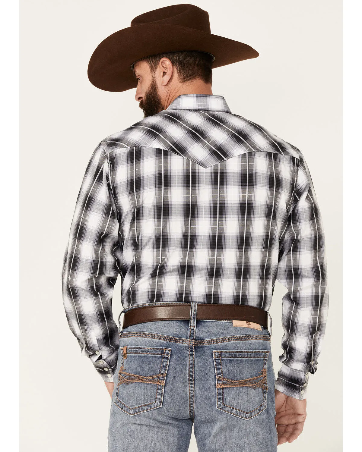 Product Name:  Rodeo Clothing Men's Back & White Large Dobby Plaid Long Sleeve Snap Western Shirt