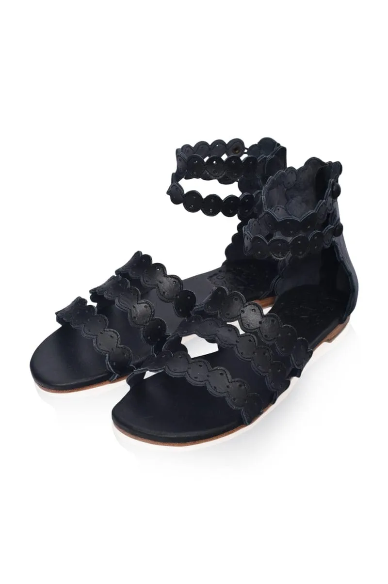 Rimini Boho Leather Sandals in Black