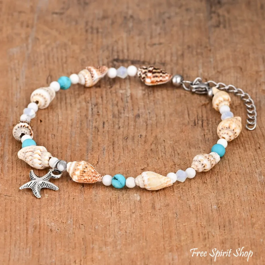 Seashell & Starfish Charm Beaded Anklet