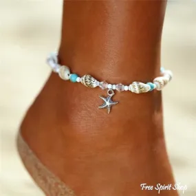 Seashell & Starfish Charm Beaded Anklet