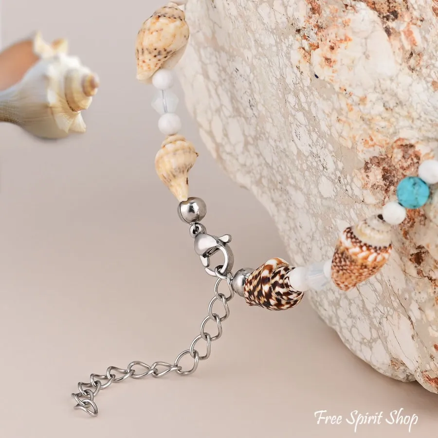 Seashell & Starfish Charm Beaded Anklet