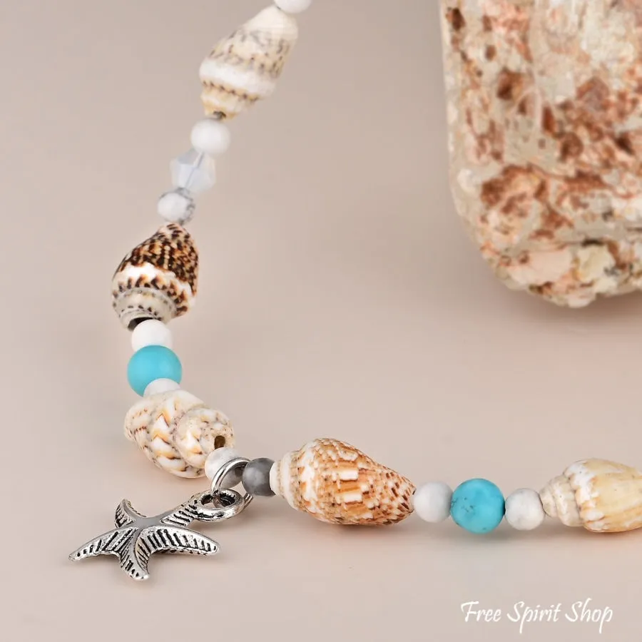 Seashell & Starfish Charm Beaded Anklet