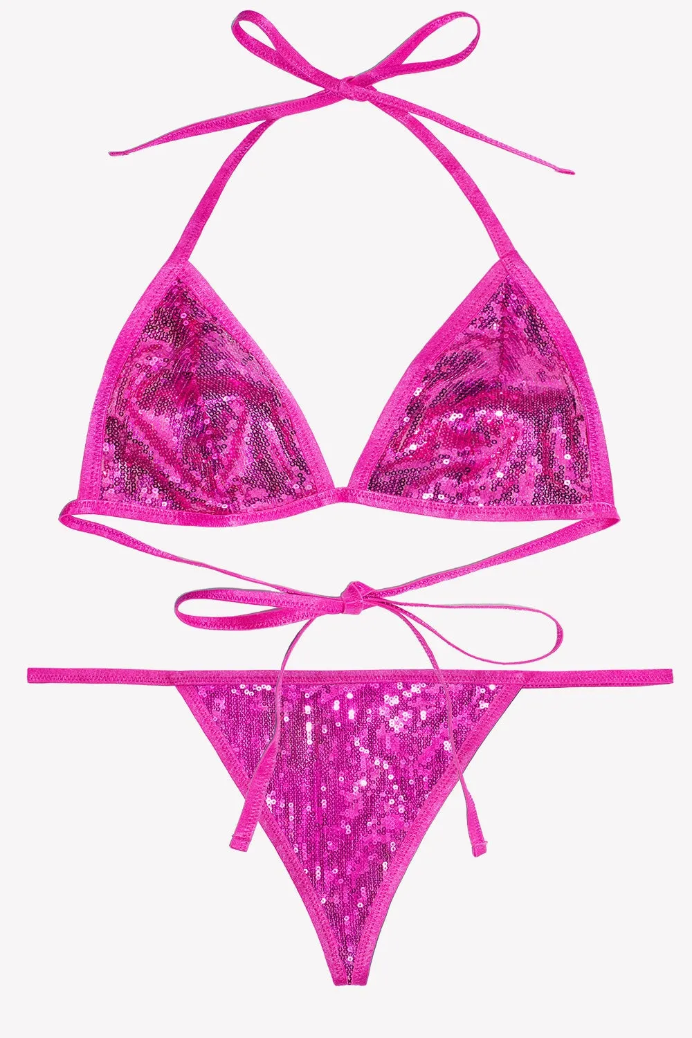 Sequin Matching Bra & Panty Set | Metallic Pink