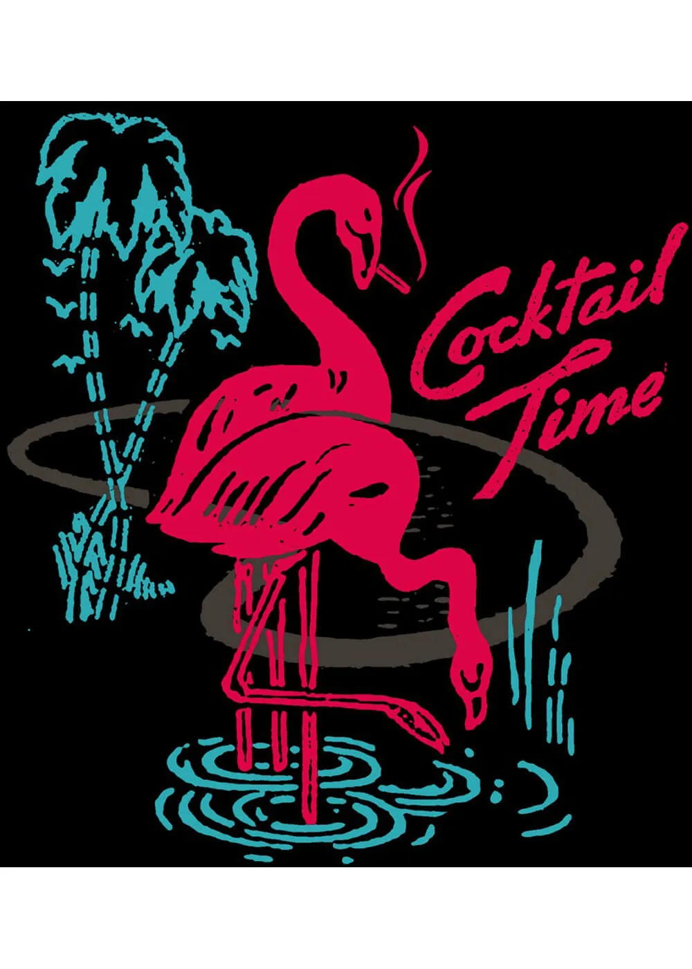 Steady Clothing Cocktail Time Flamingo Girly T-Shirt Black