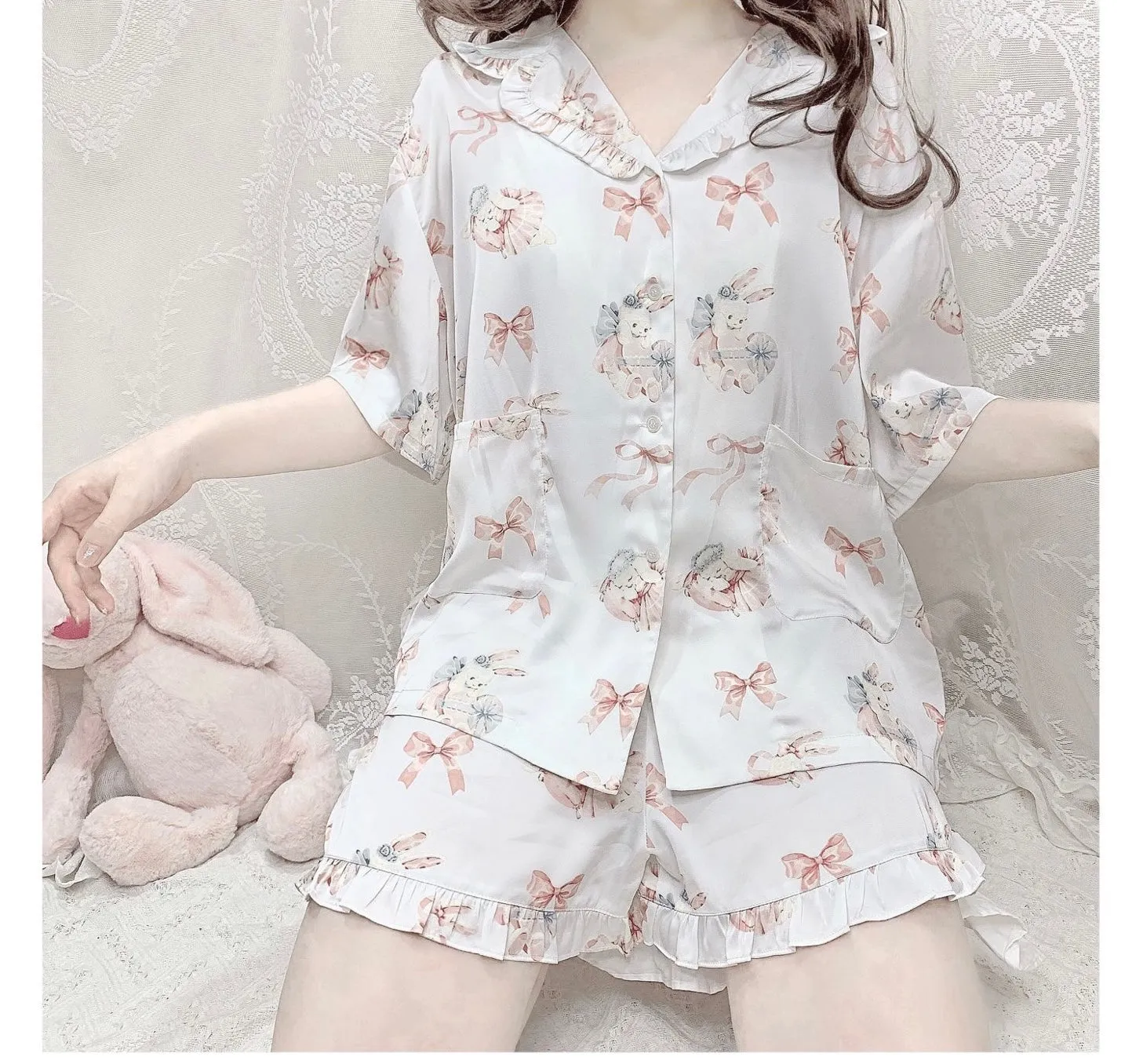 Steam bun day dream rabbit cute girly lounge set sleep wear pyjamas dress