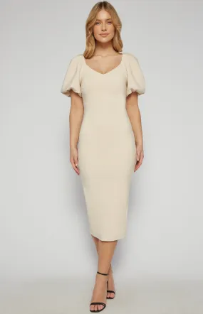 Stretch Fabric Bubble Sleeve Midi Dress (SDR1471B) 