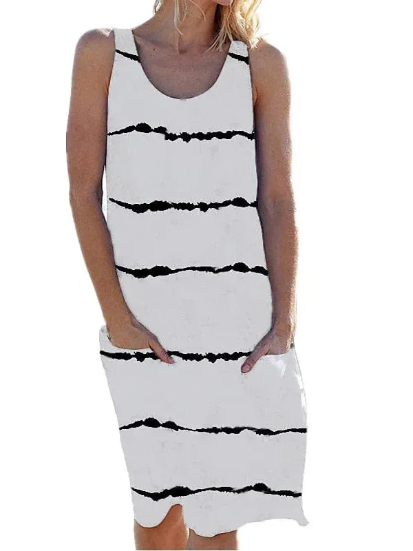 Stylish Sleeveless Striped Shift Midi Dress for Women