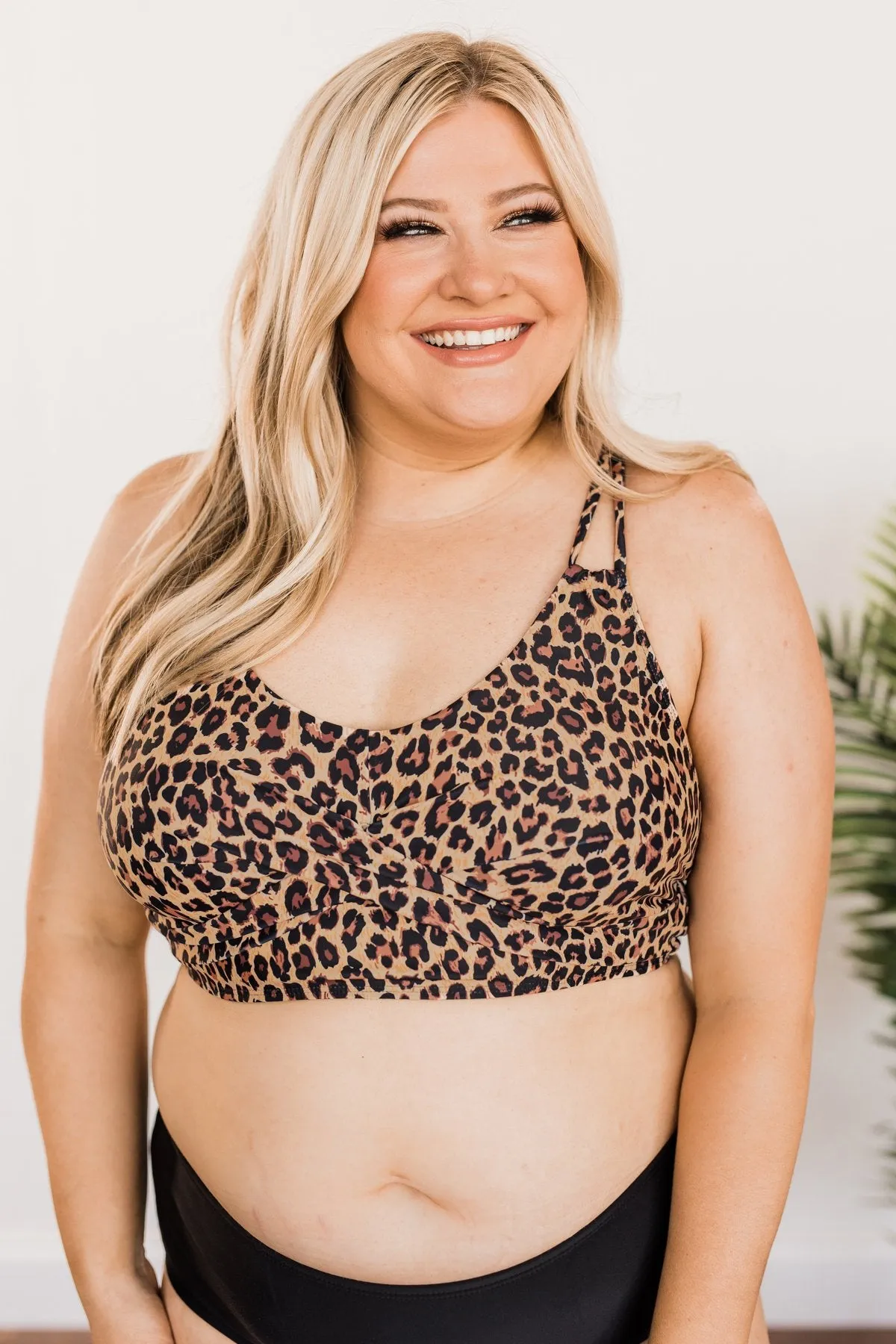 Sweet Sunshine Criss-Cross Bikini Top- Leopard