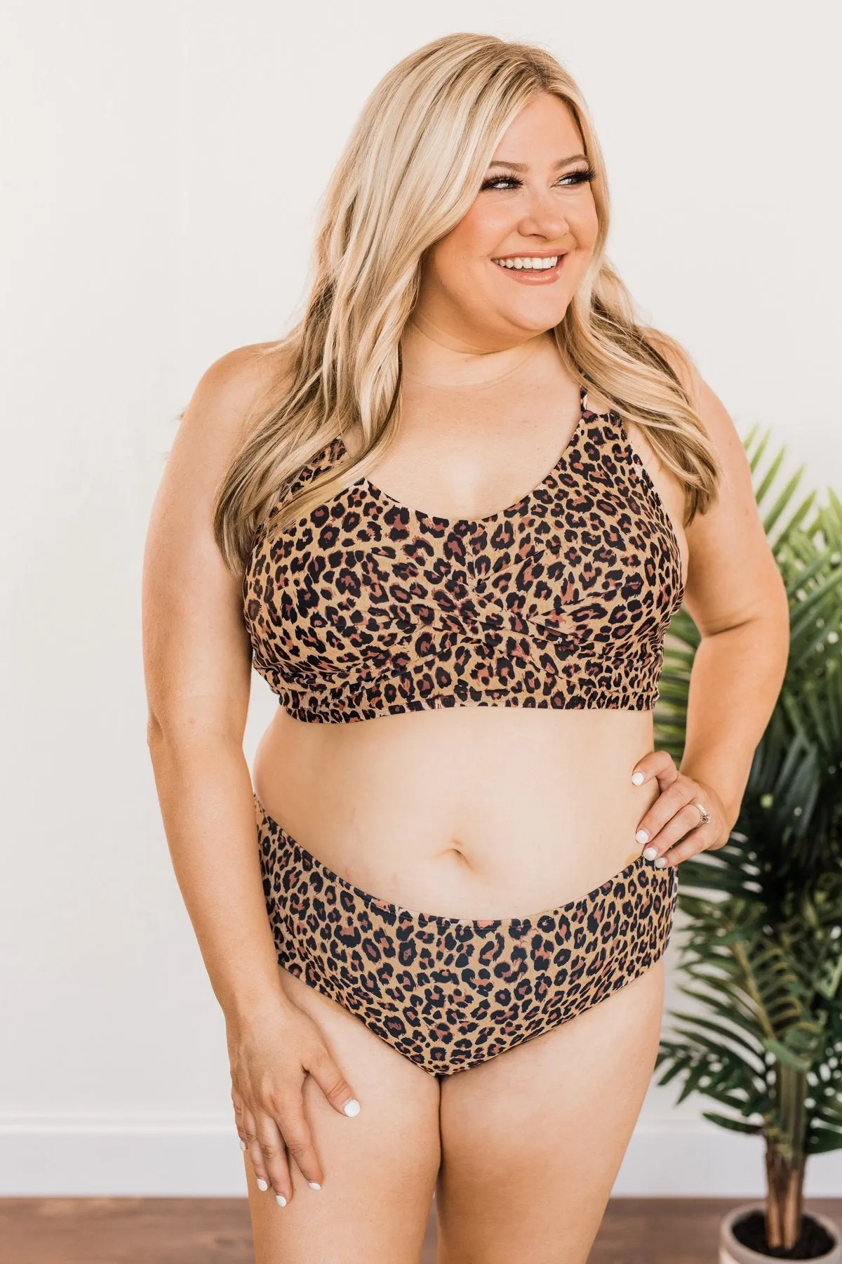 Sweet Sunshine Criss-Cross Bikini Top- Leopard