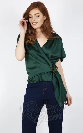 Voodoo Vixen Nina Satin Wrap Top in Green - S left only