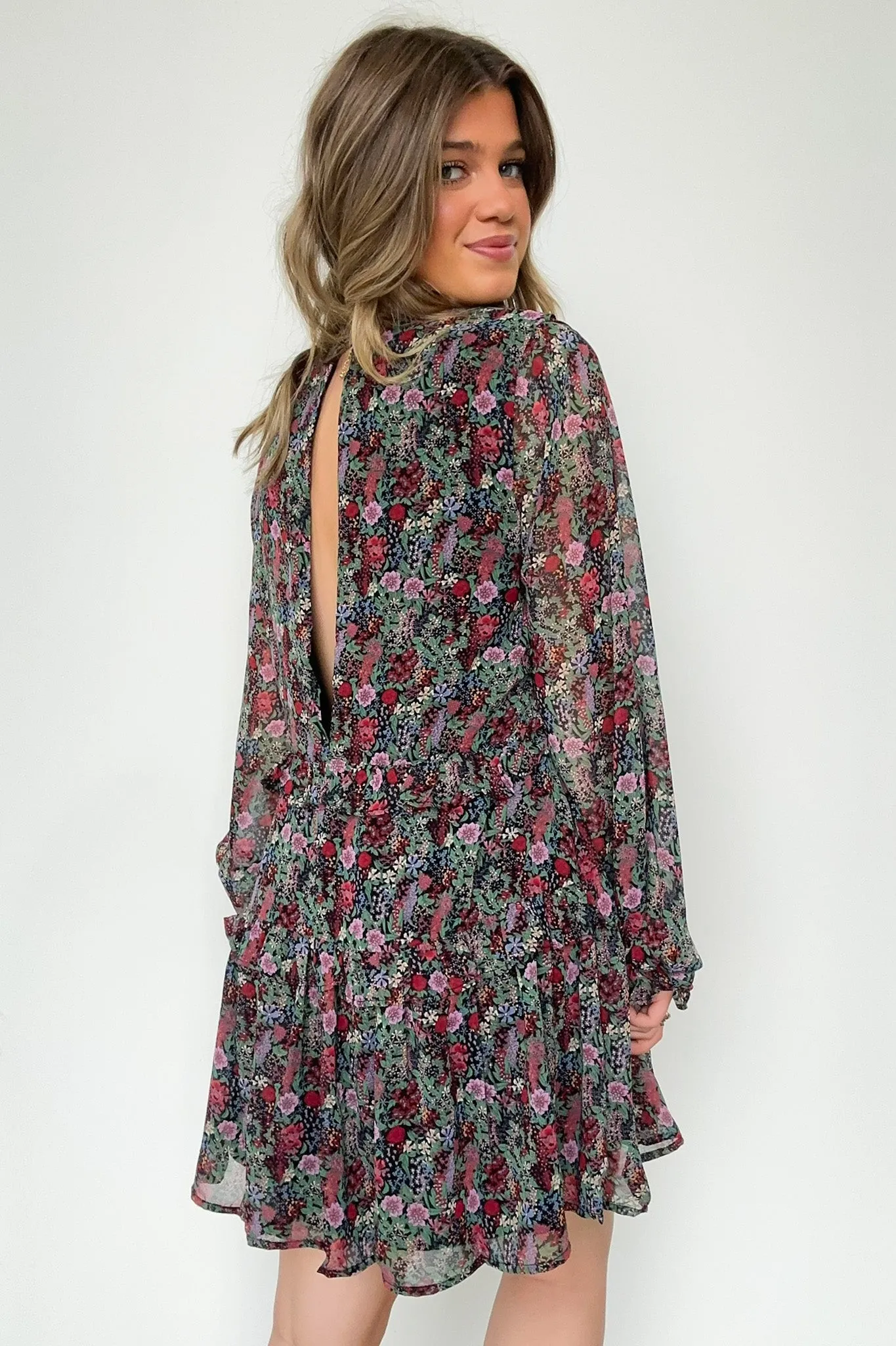 Wonderful Bliss Long Sleeve Floral Ruffle Dress