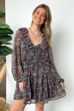 Wonderful Bliss Long Sleeve Floral Ruffle Dress