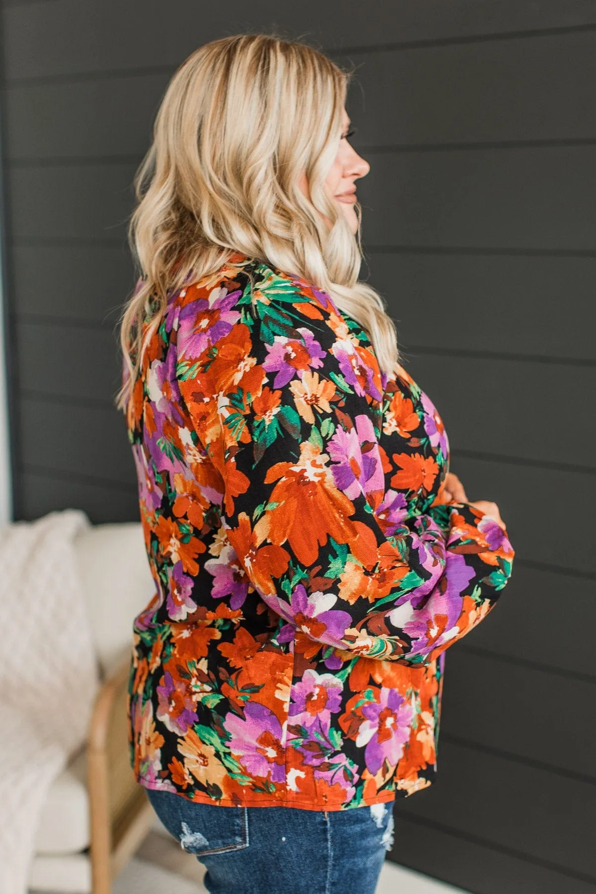 Won't Miss A Thing Floral Blouse- Black, Purple, & Rust