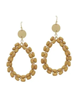 Wood Beaded Tear Drop Earrings