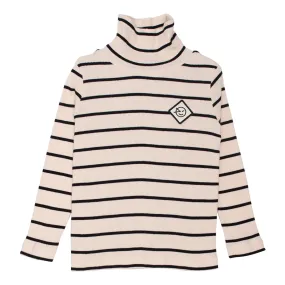 WYNKEN Kids ECRU Black Striped Soft LUNA Roll Turtle Neck