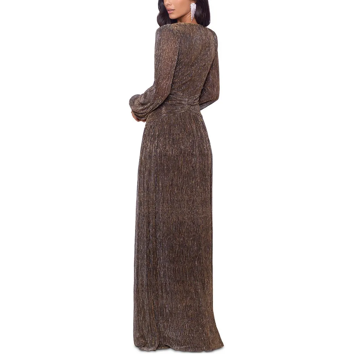 Xscape Womens Metallic Long Evening Dress