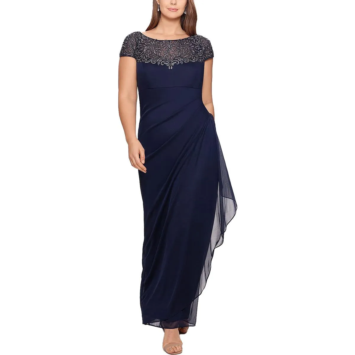 Xscape Womens Plus Embellished Embroidered Evening Dress